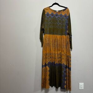 Primitive Brown and Blue Abstract Fabric